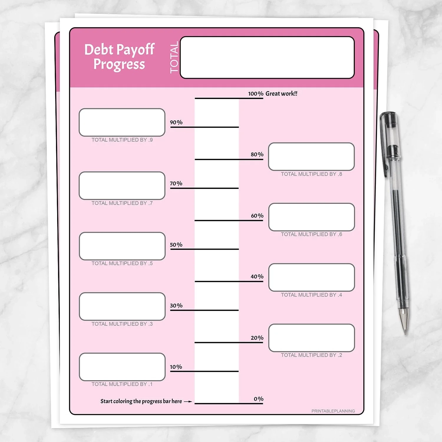 Debt Payoff Progress Bar Worksheets In Pink Printable 