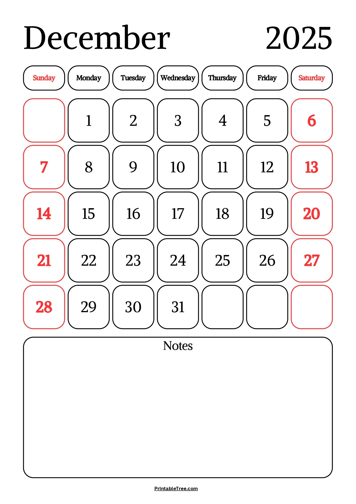 Blank 2025 December Calendar