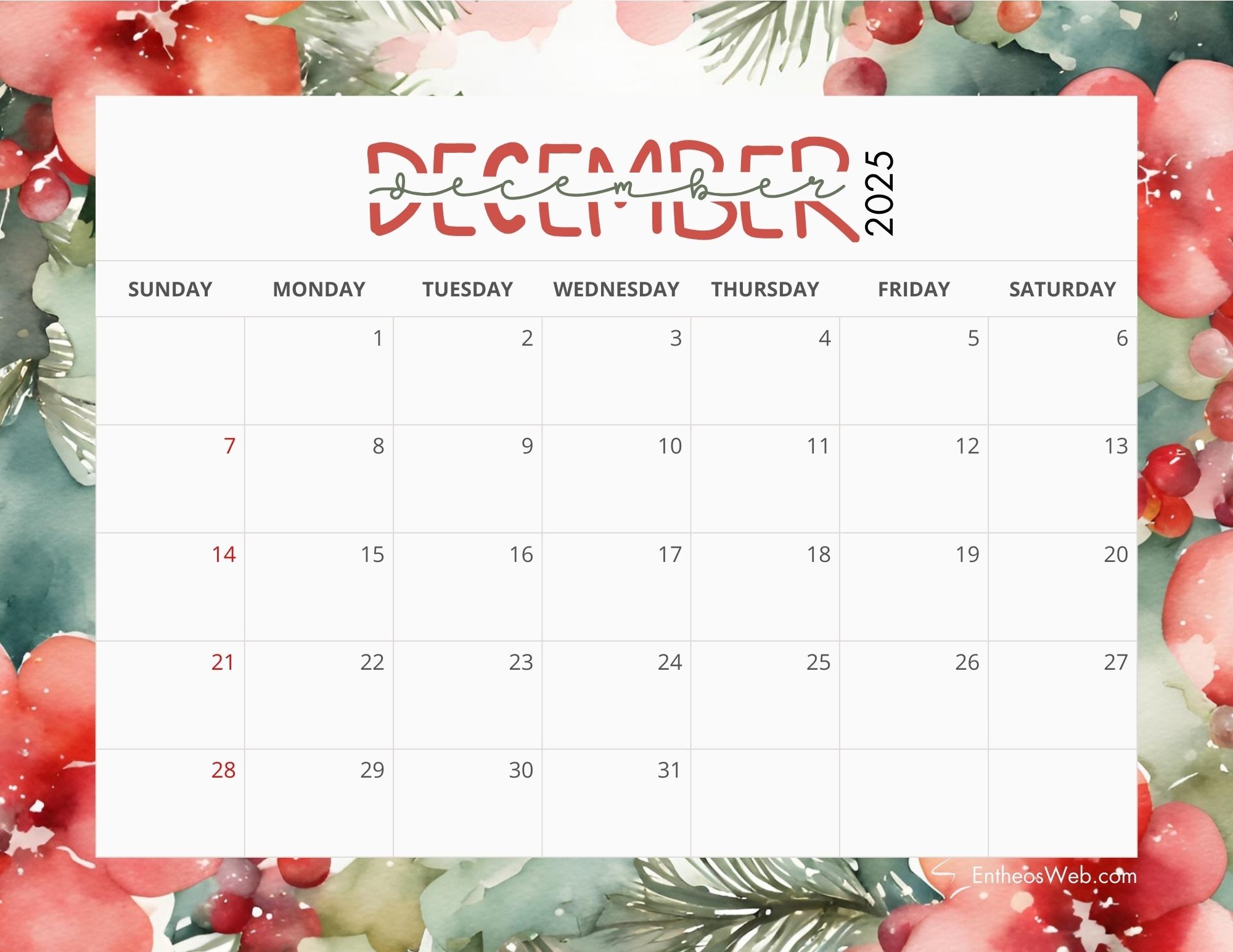 December 2025 Printable Calendars