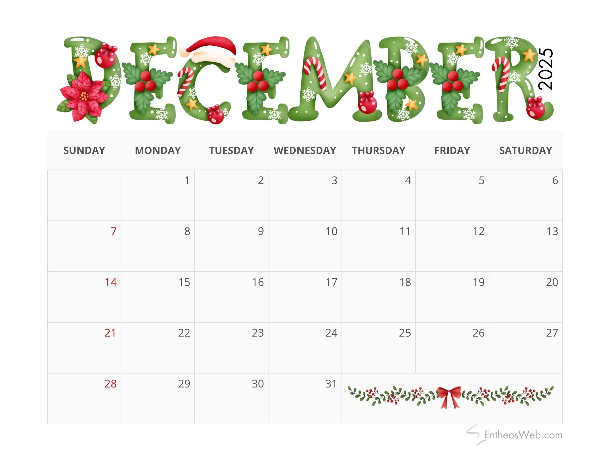 Blank December 2025 Calendar