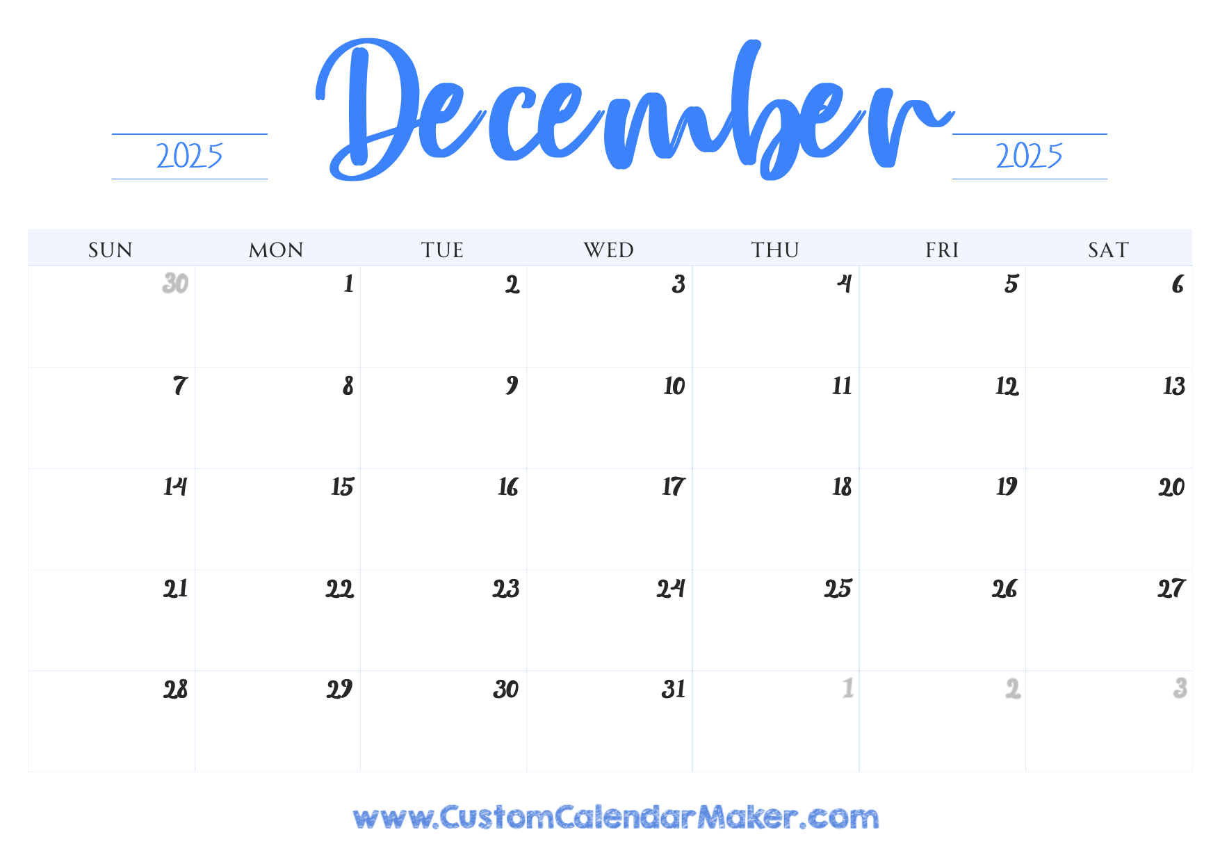 Blank Dec 2025 Calendar