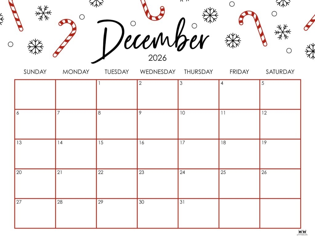 December Blank Calendar 2026