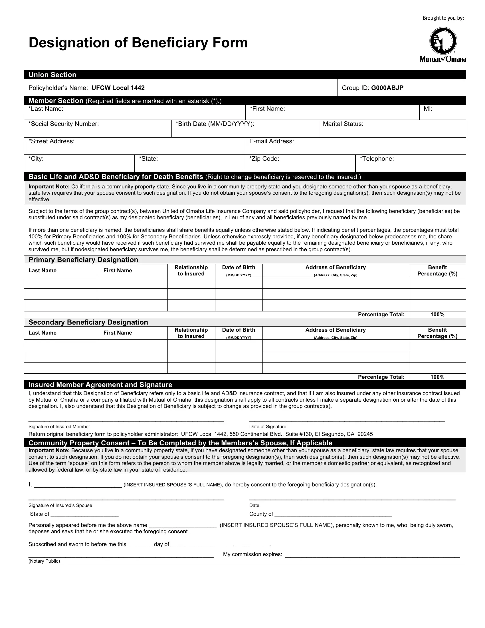 Blank Printable Beneficiary Designation Form