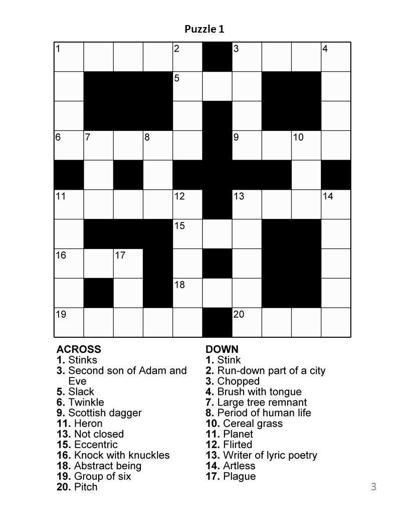 Printable Crossword Puzzles Uk