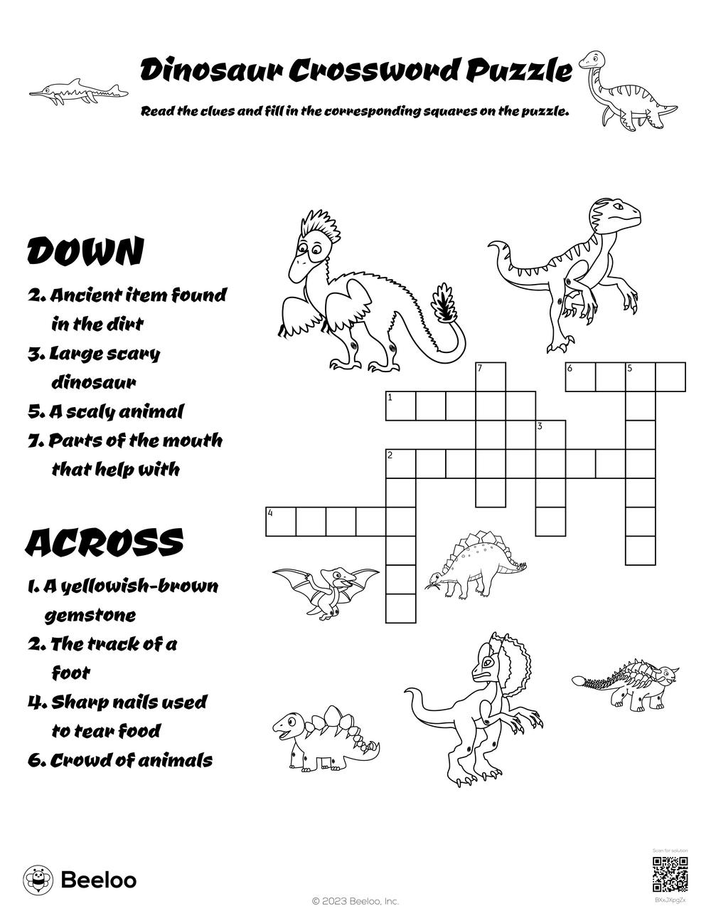 Printable Dinosaur Crossword Puzzles