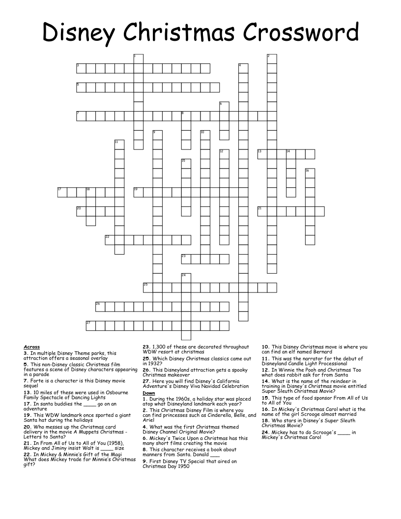 Disney Crossword Puzzles Printable For Adults