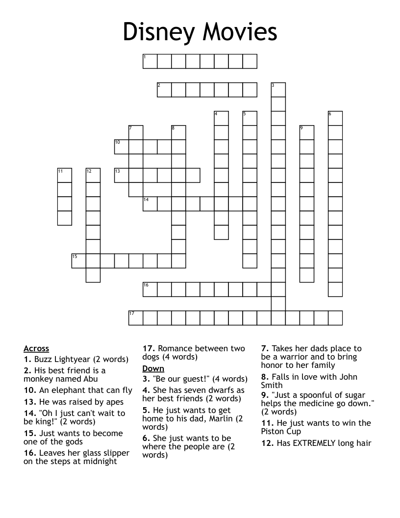 Disney Crossword Puzzles Printable