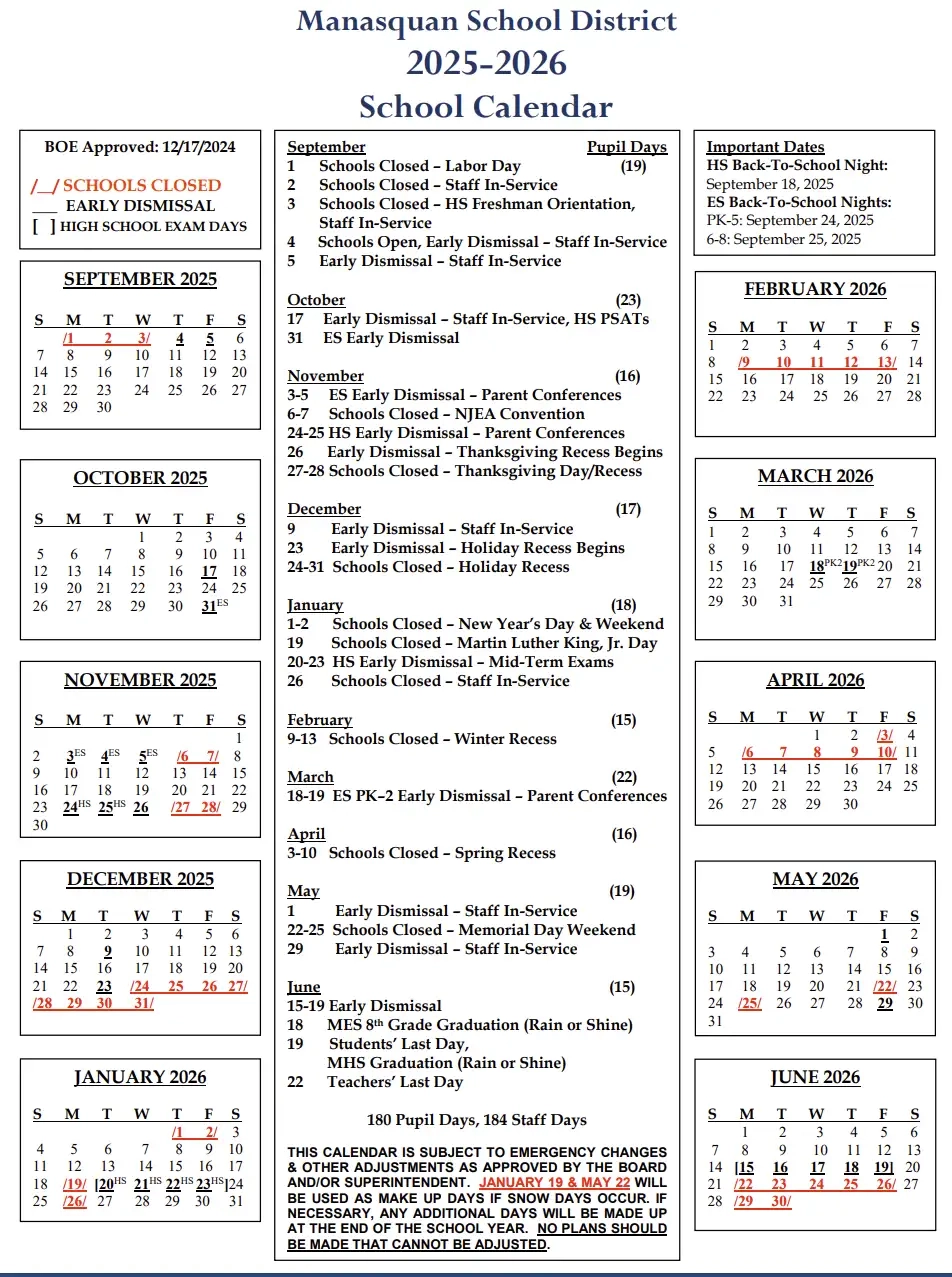 Printable School Calendar 2025-26