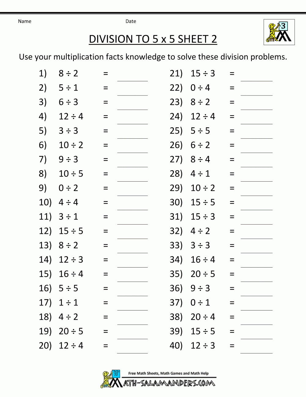 Printable Division Worksheets