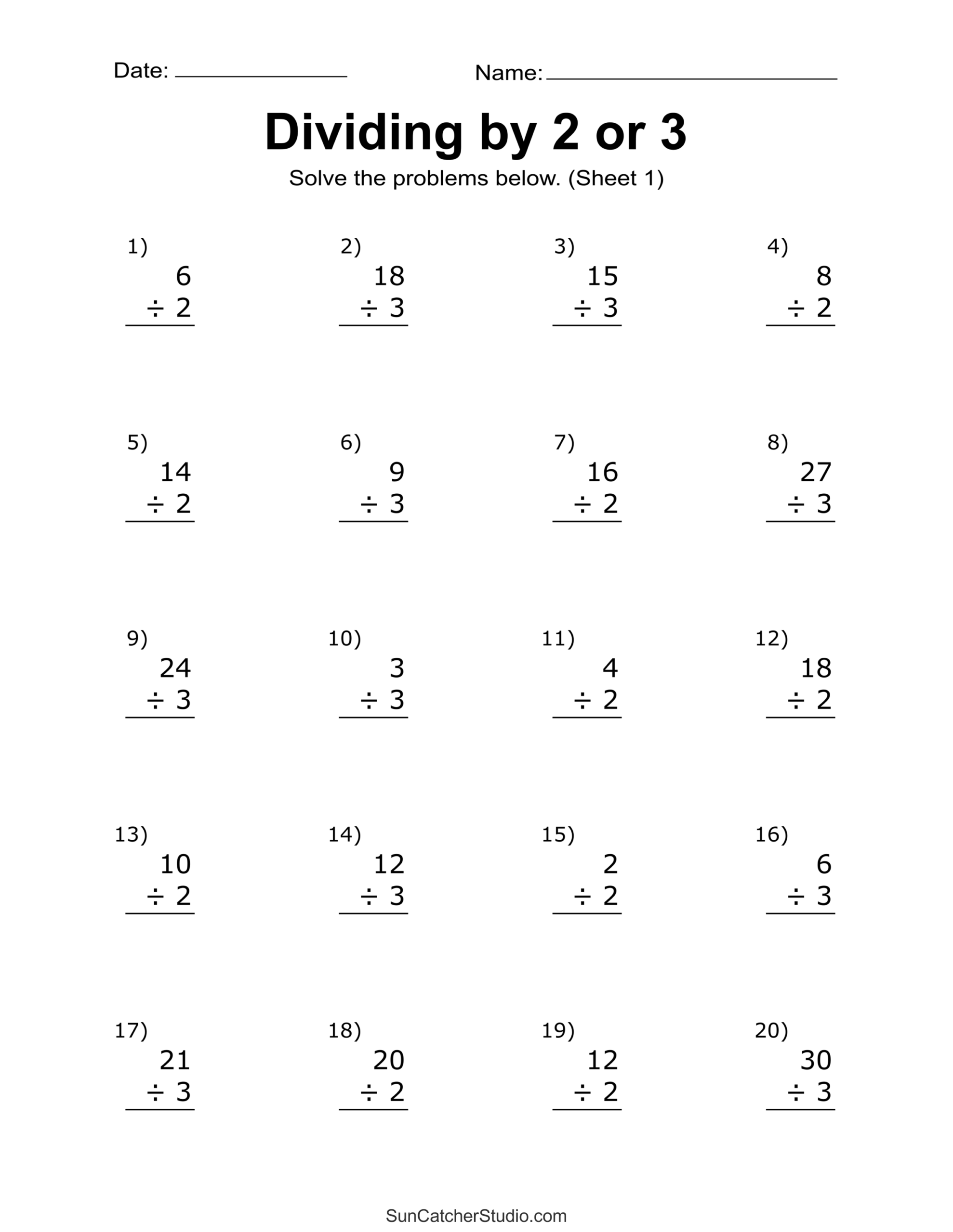 Free Printable Worksheets Division