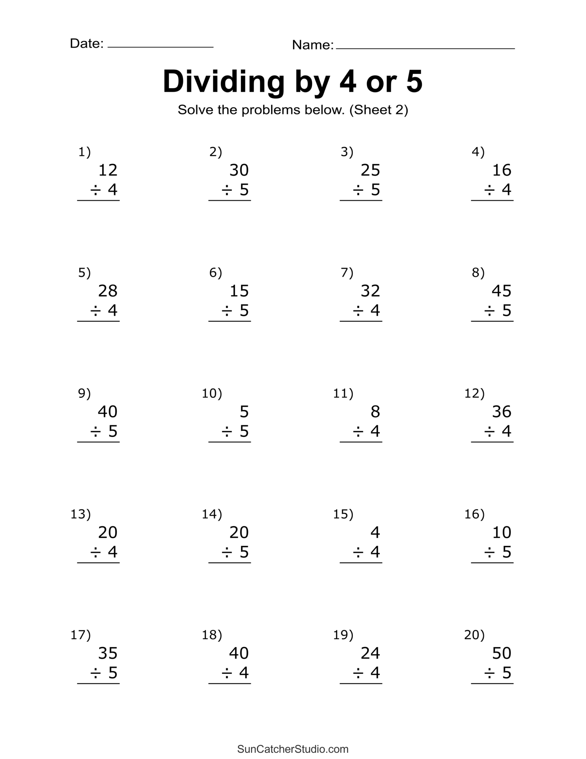 Free Printable Division Worksheets Grade 4