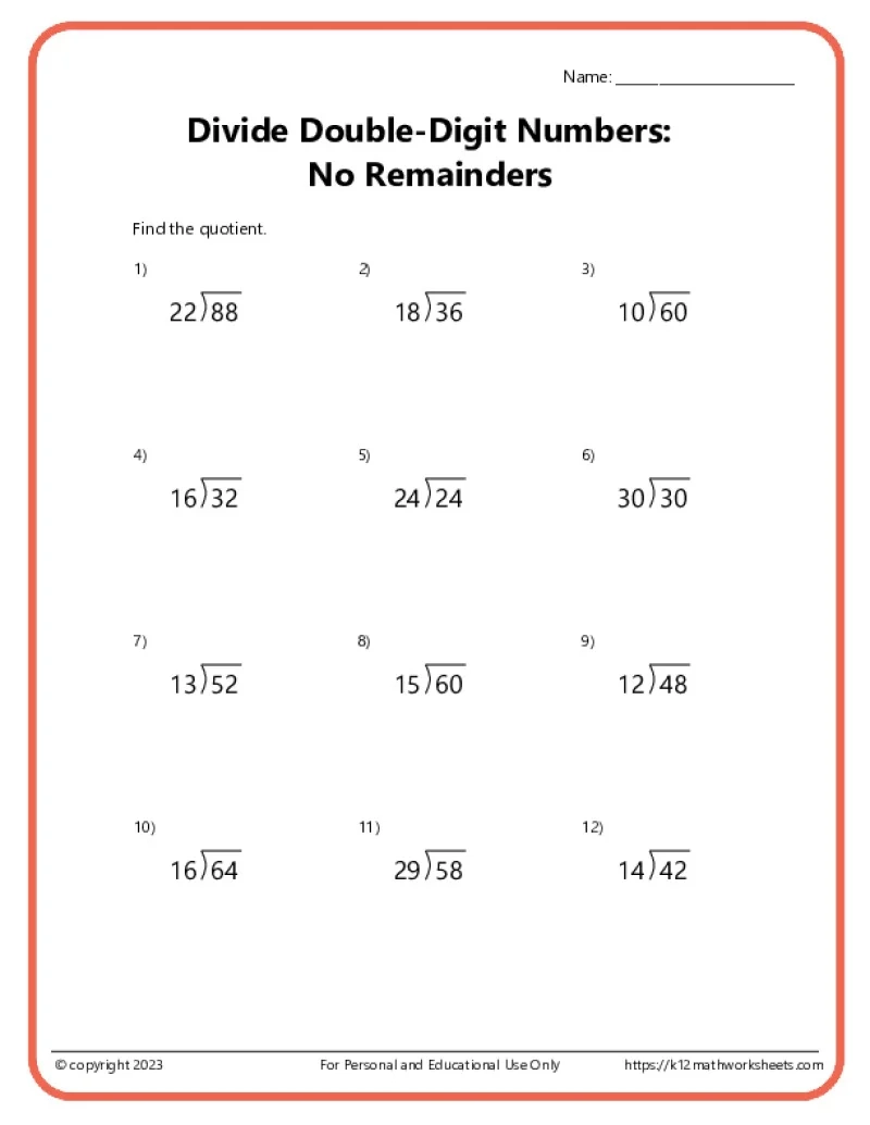 Division Practice Worksheets Printable