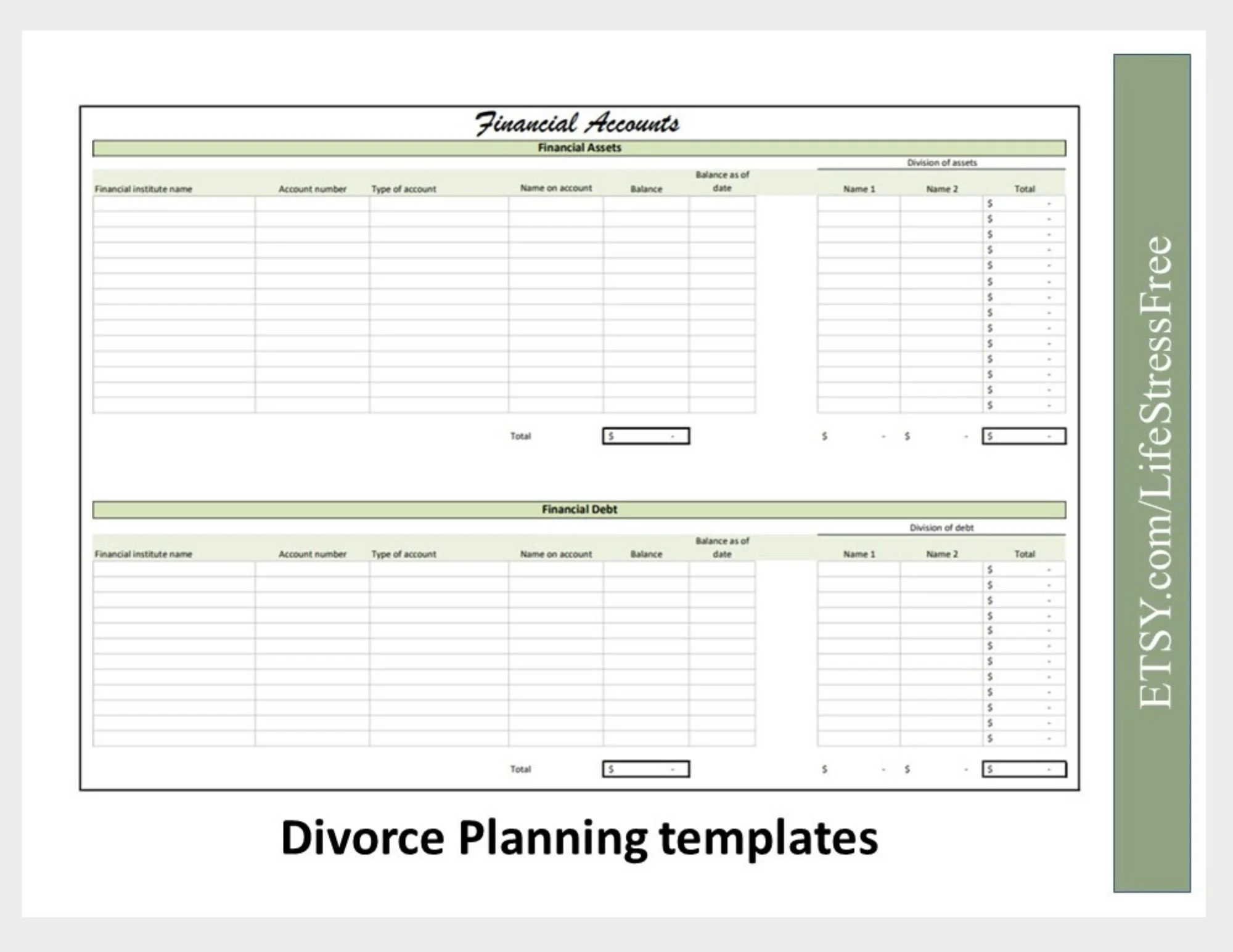 Printable Divorce Asset Worksheet