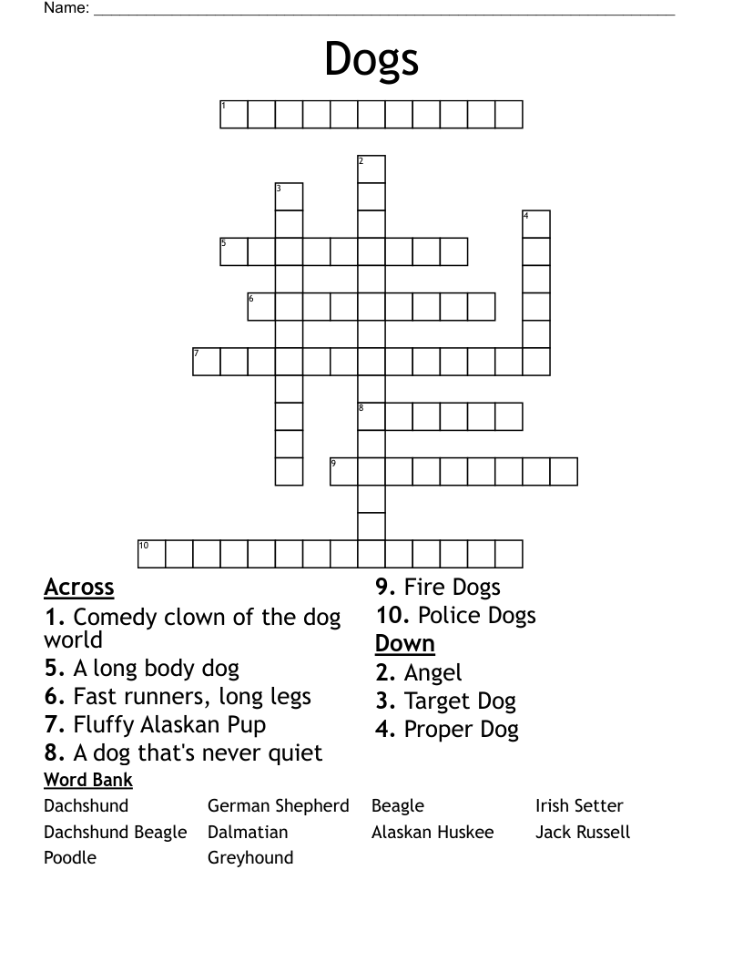 Easy Dog Crossword Puzzles Free Printable
