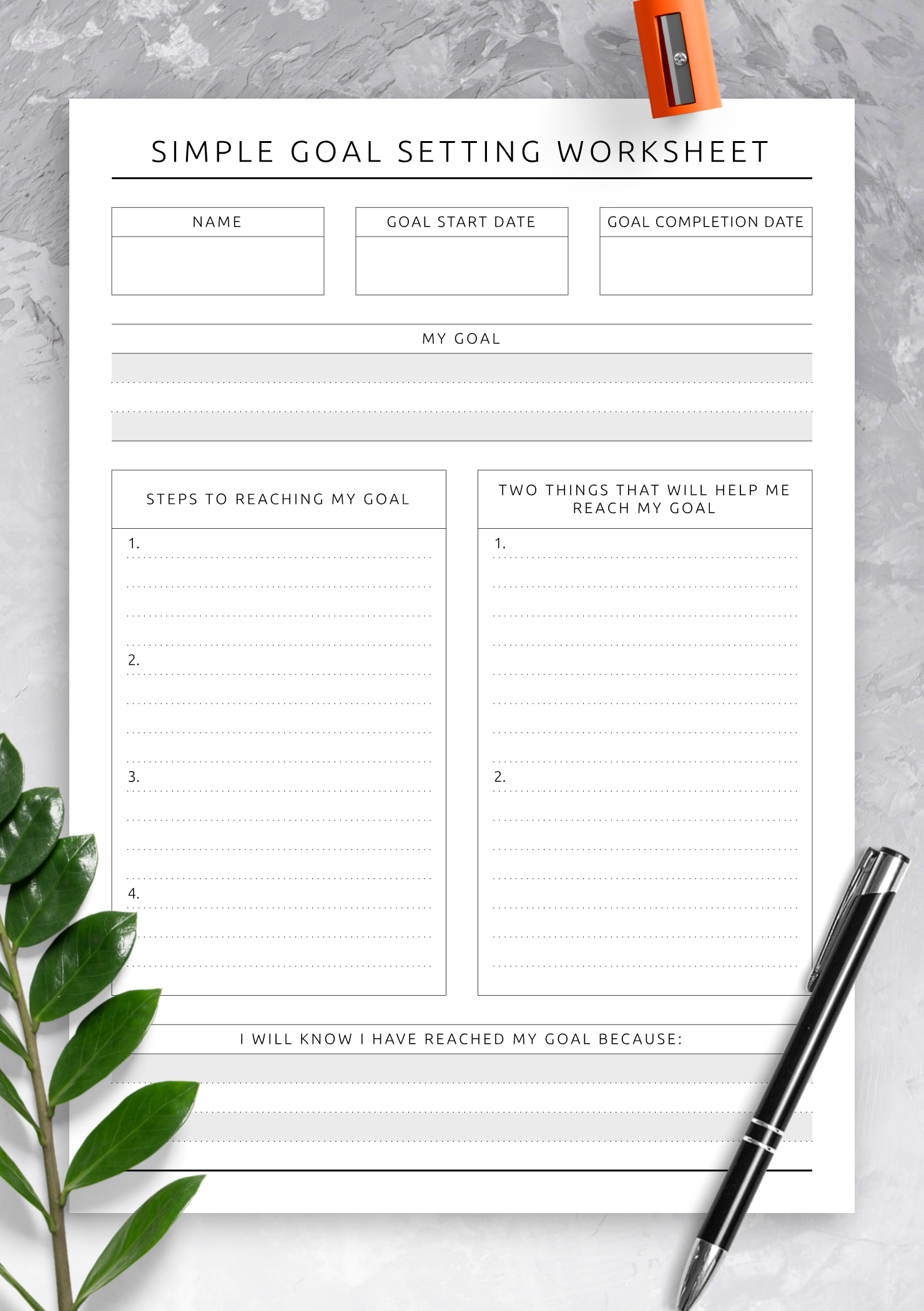 Template Printable Goal Setting Worksheet