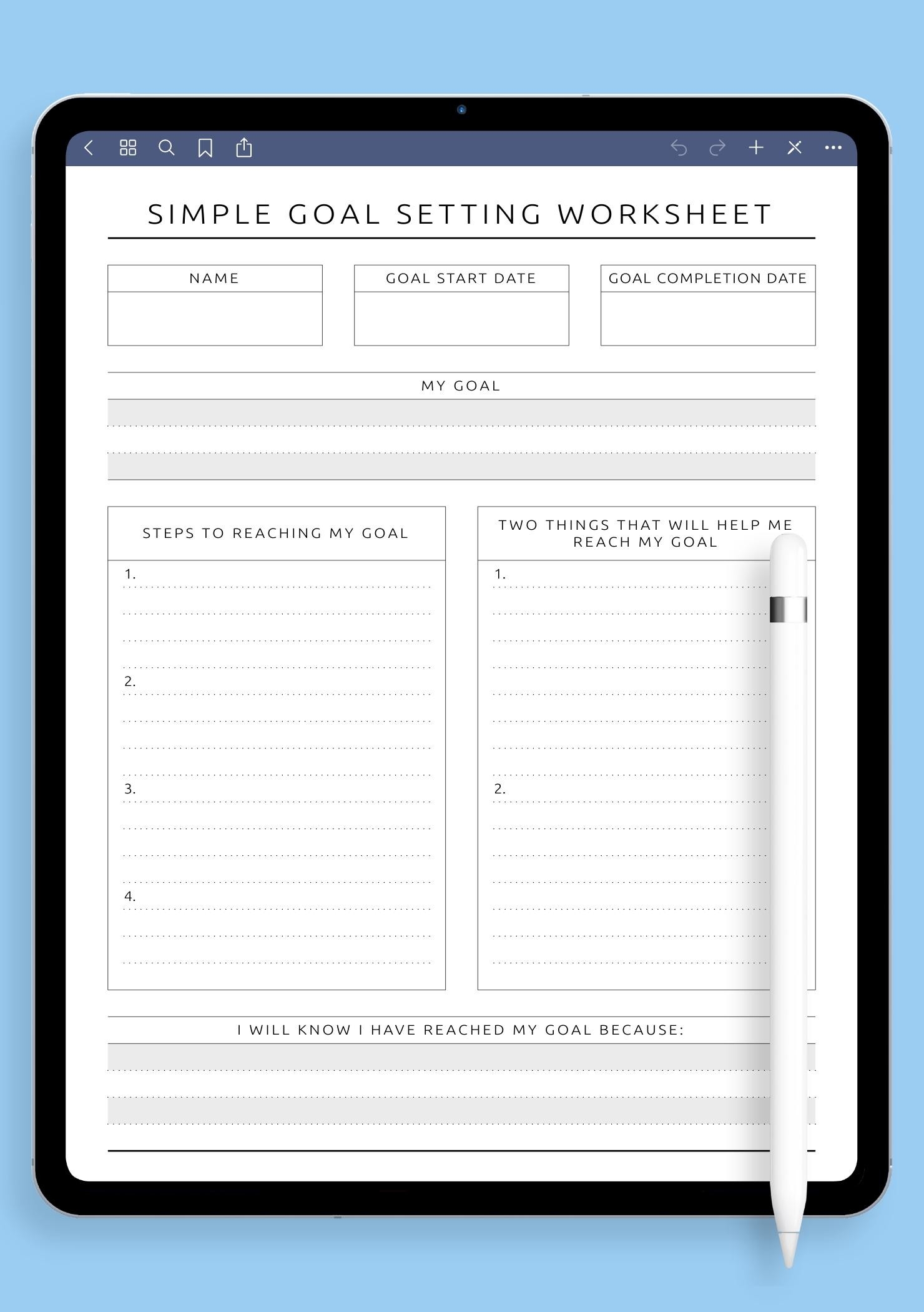 Downloadable Printable Pdf Goal Setting Worksheet