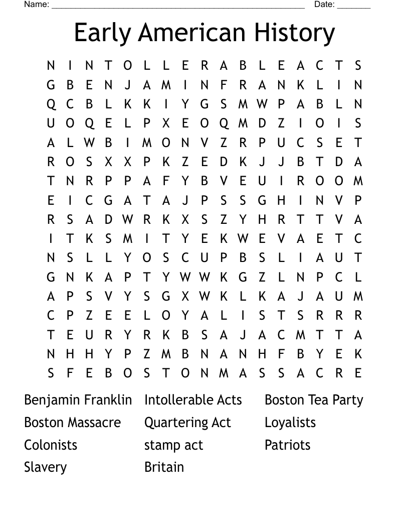 American History Crossword Puzzles Printable