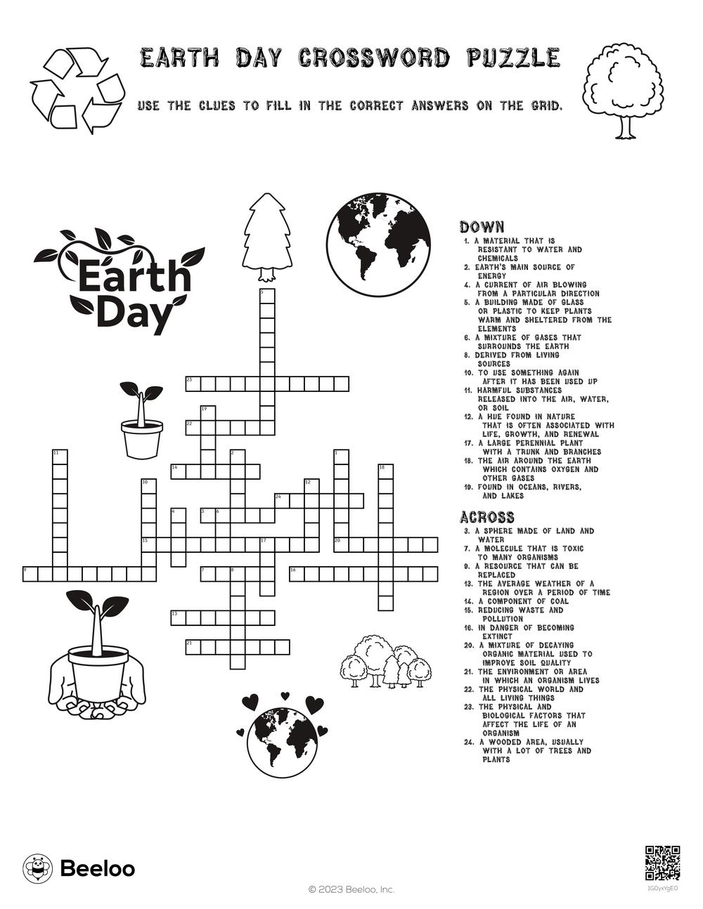 Earth Day themed Crossword Puzzles Beeloo Printable Crafts And 