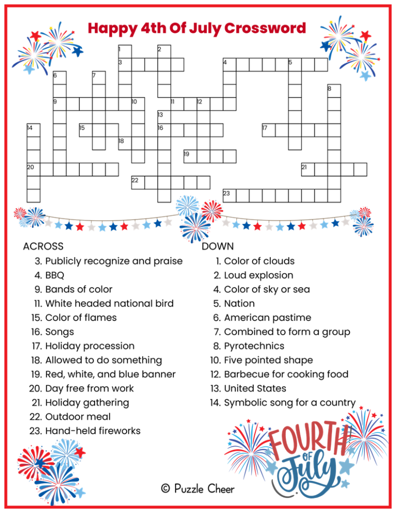 Printable Crossword Puzzles For July 2