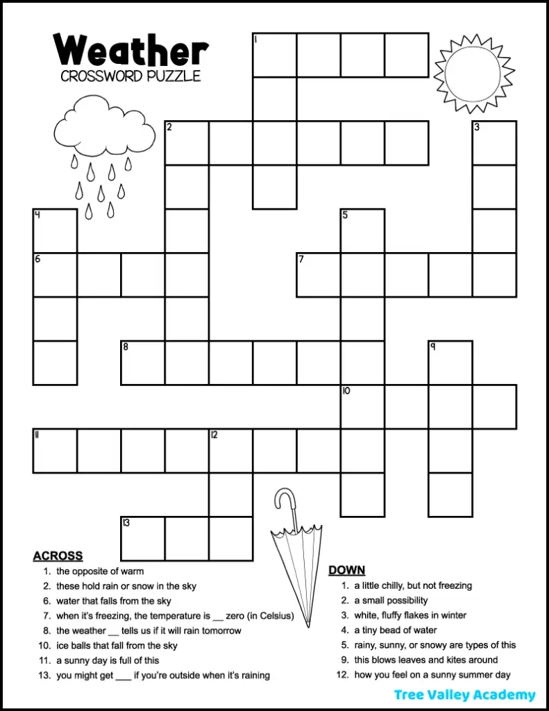2nd Grade Crossword Puzzles Free Printable