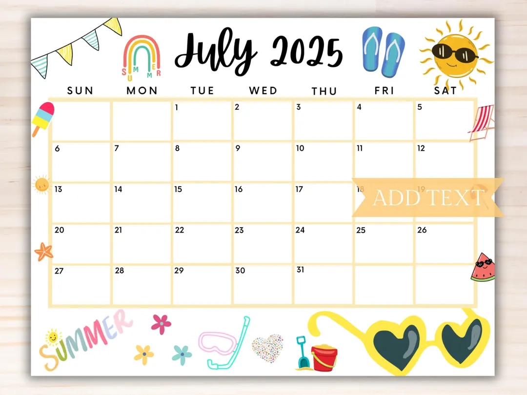 Blank Summer 2025 Calendar Printable