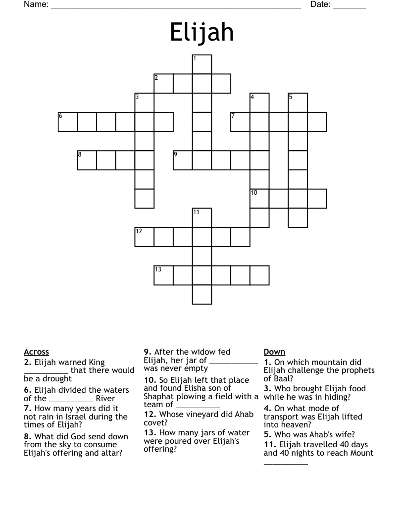 Elijah Crossword WordMint