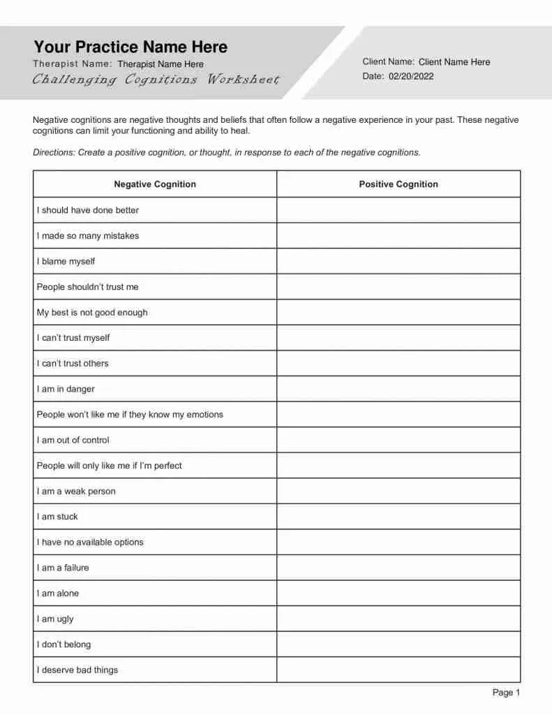 Printable Emdr Worksheets