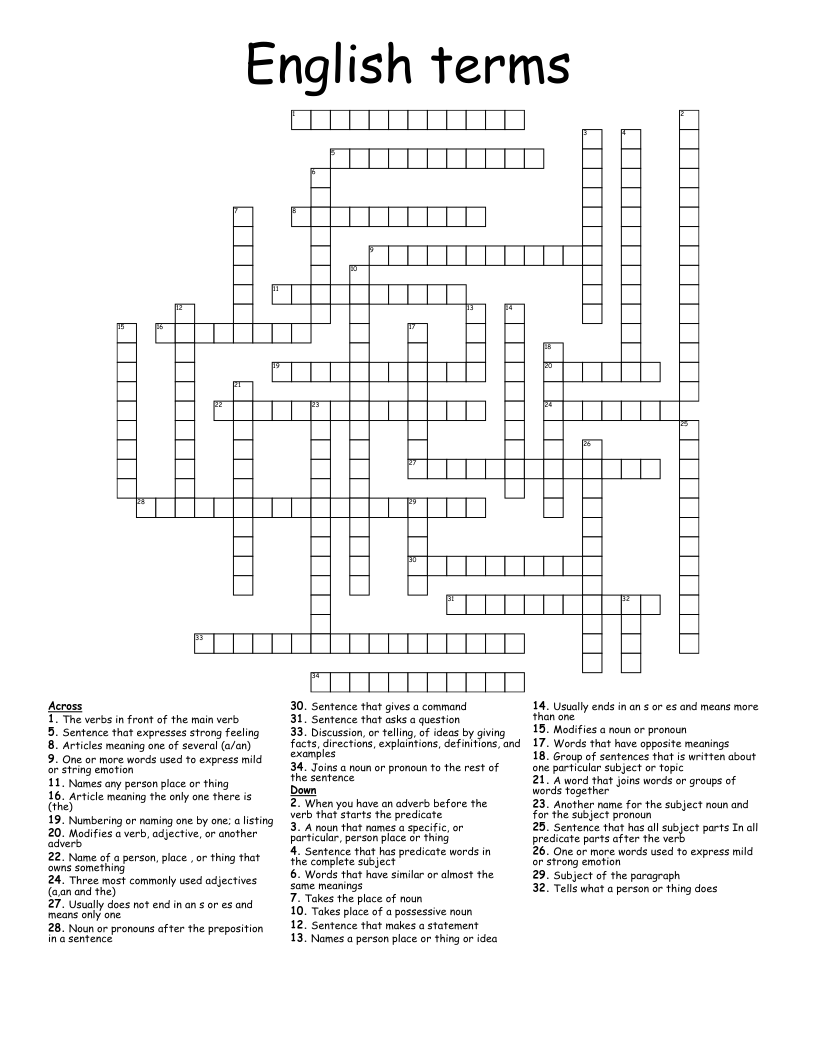English Terms Crossword WordMint