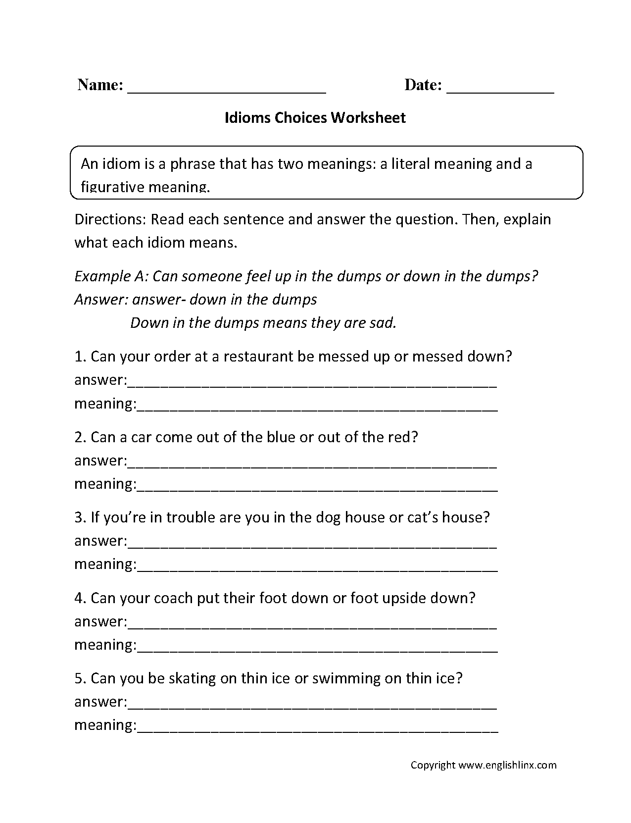 Englishlinx Idioms Worksheets