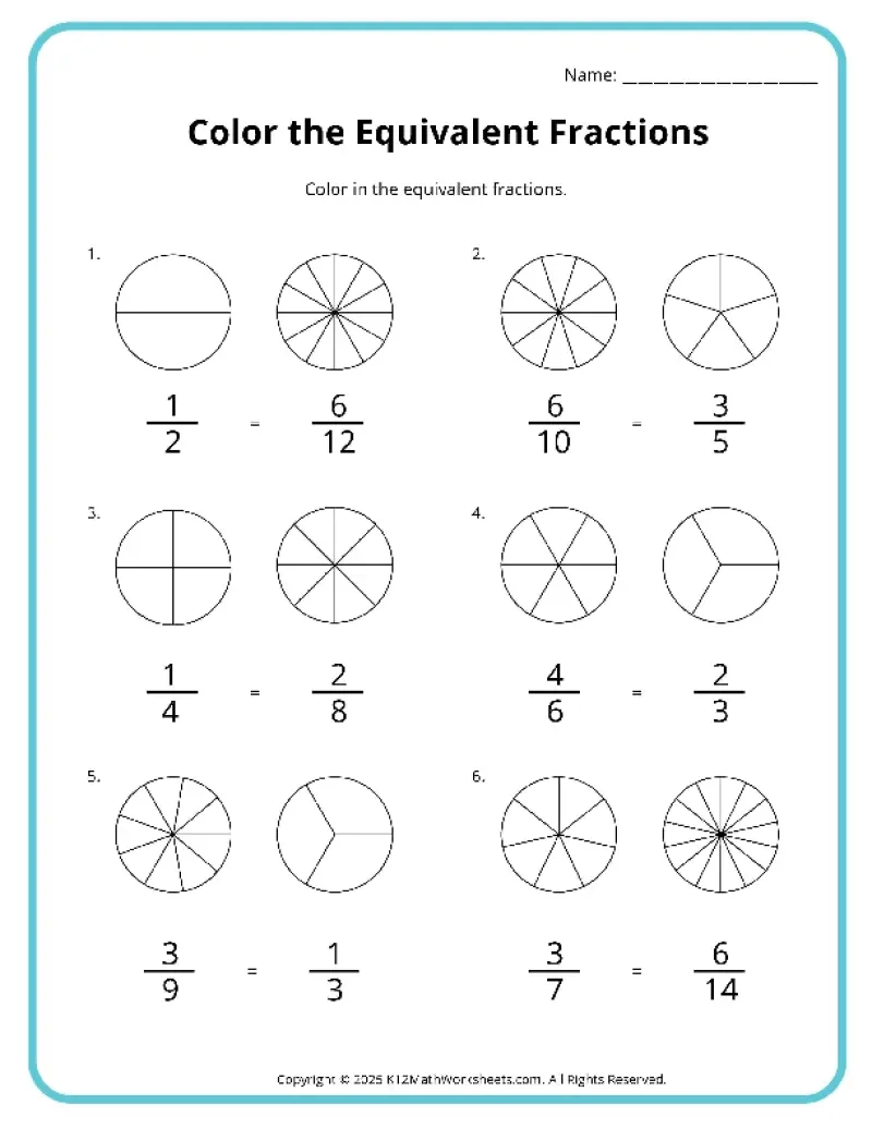 Free Printable Equivalent Fractions Worksheets