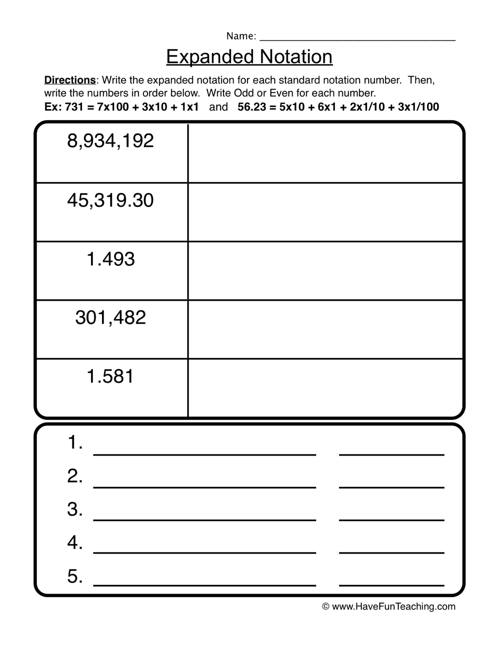 Expanded Notation Place Value Worksheet