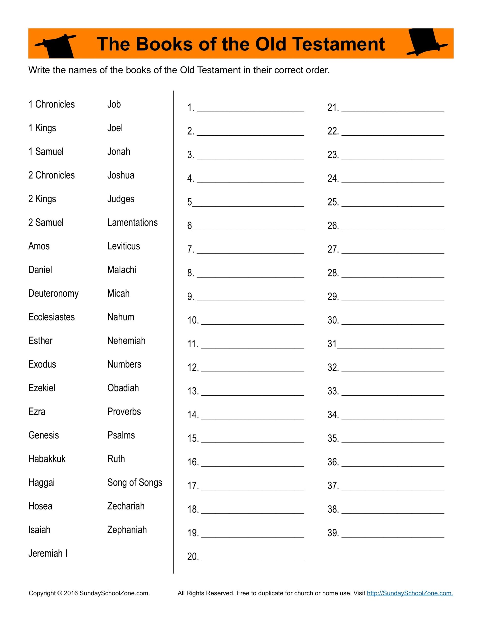 Books Of The Bible Printable Worksheets