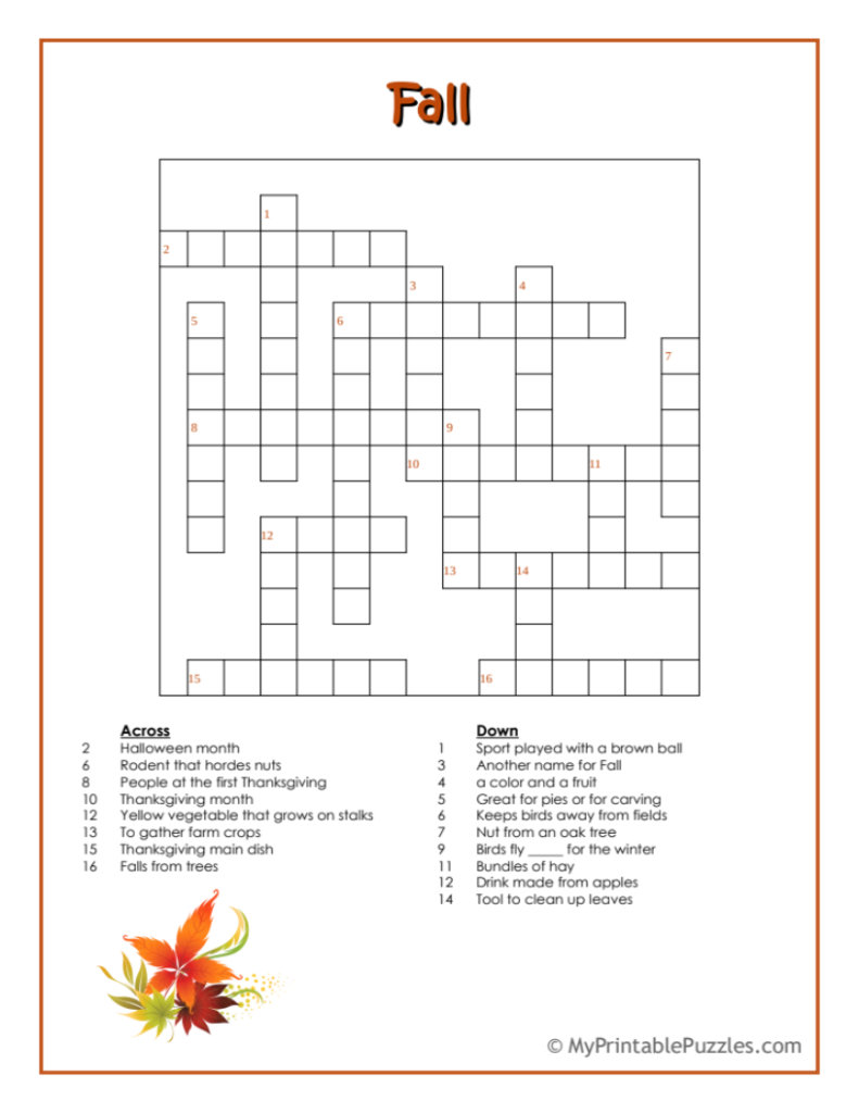 Printable Fall Crossword Puzzles