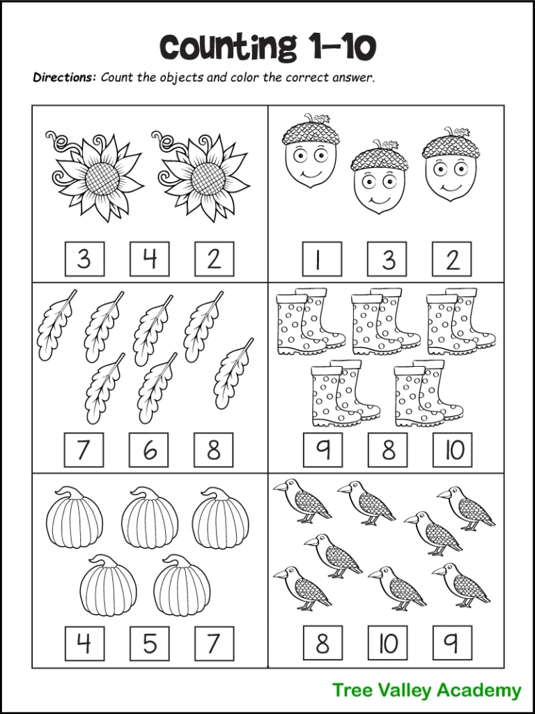 Fall Math Worksheets For Kindergarten Preschool amp 1st Grade