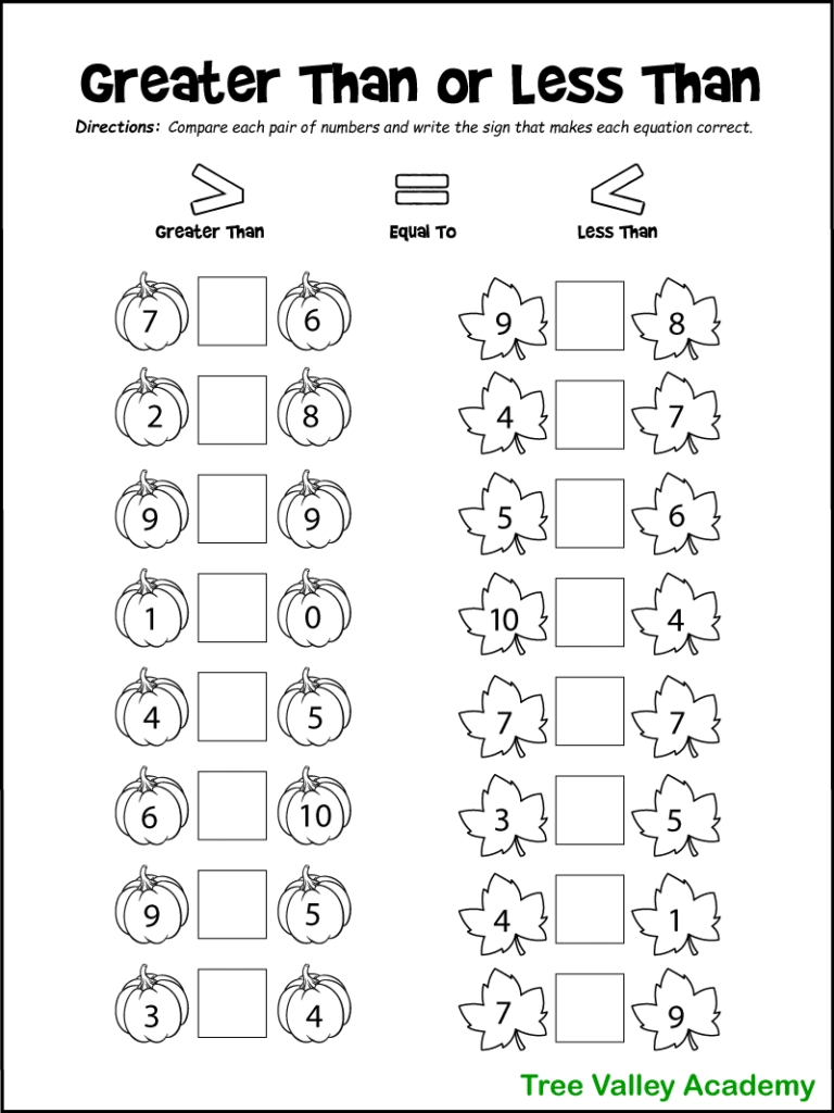 Greater Than Less Than Free Printable Worksheets