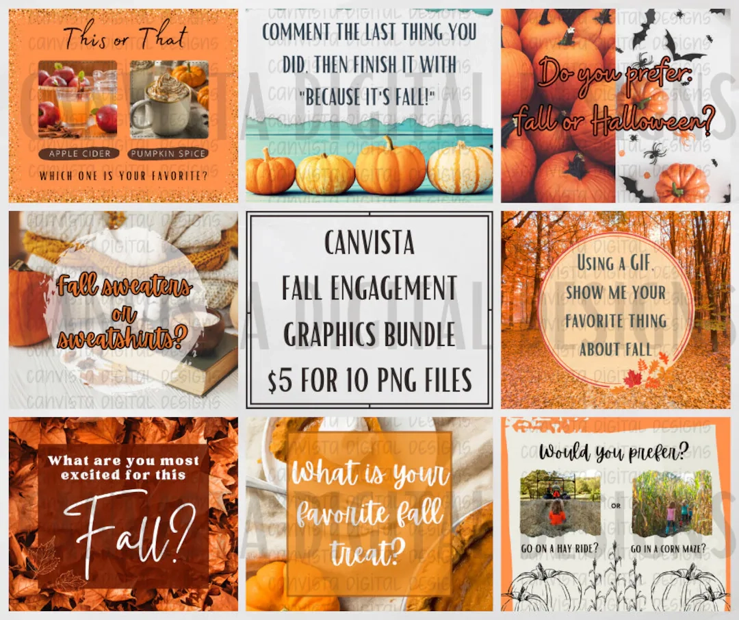 Fall Themed Mini Graphics Bundle Interactive Social Media Content Facebook Posts Small Business Owner Download Etsy