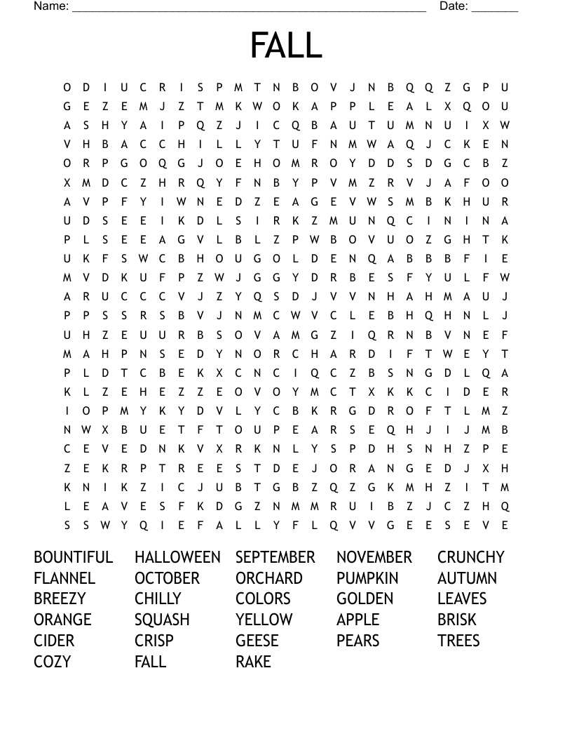 Printable Fall Word Search Puzzles