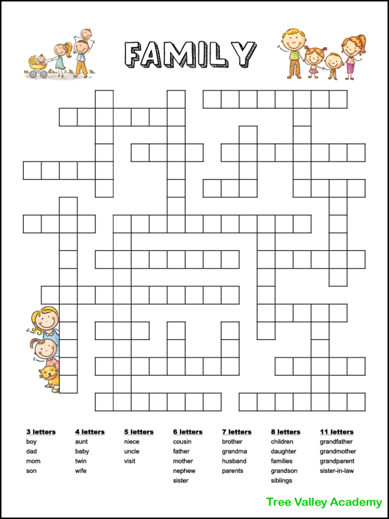 Family Members Crossword Puzzles Printable