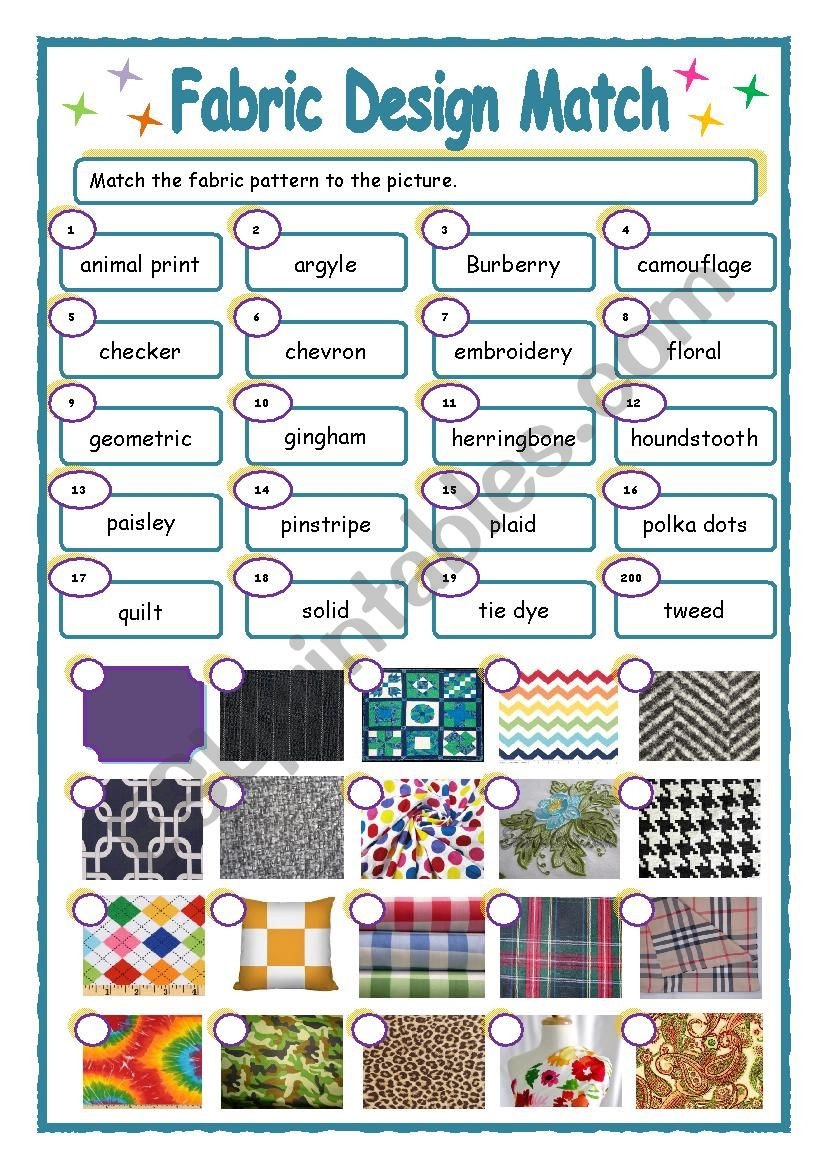 Fashion Design Matching ESL Worksheet By ShakespeareGroupie