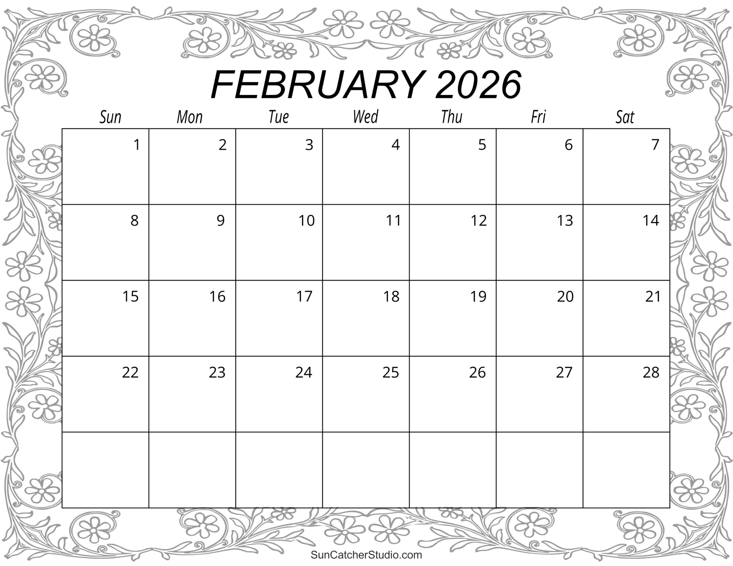Blank Calendar Template Feb 2026