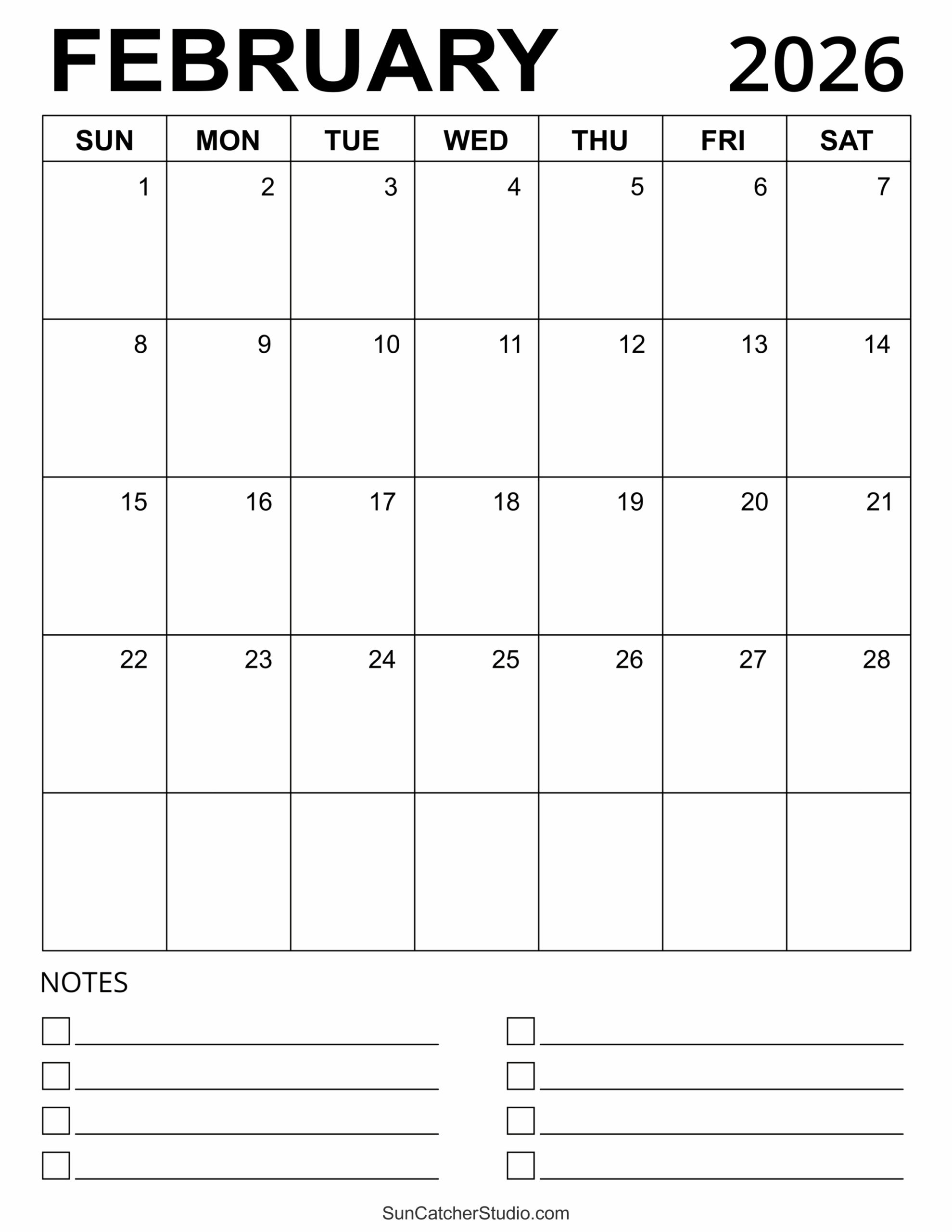 Blank Feb 2026 Calendar Printable Free
