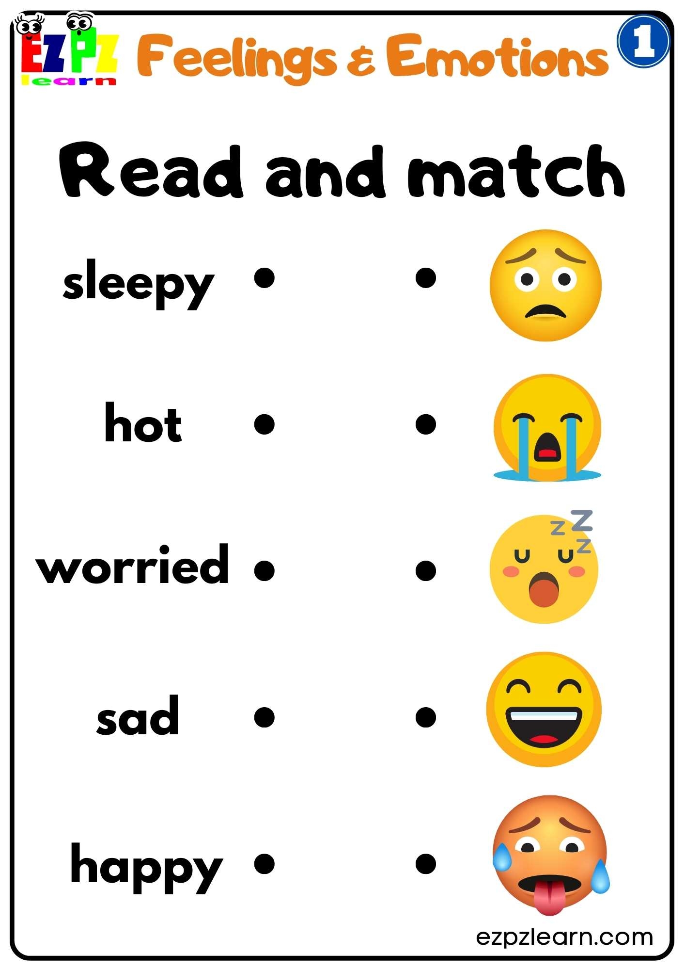 Feelings And Emotions Read And Match Worksheet For Children And 