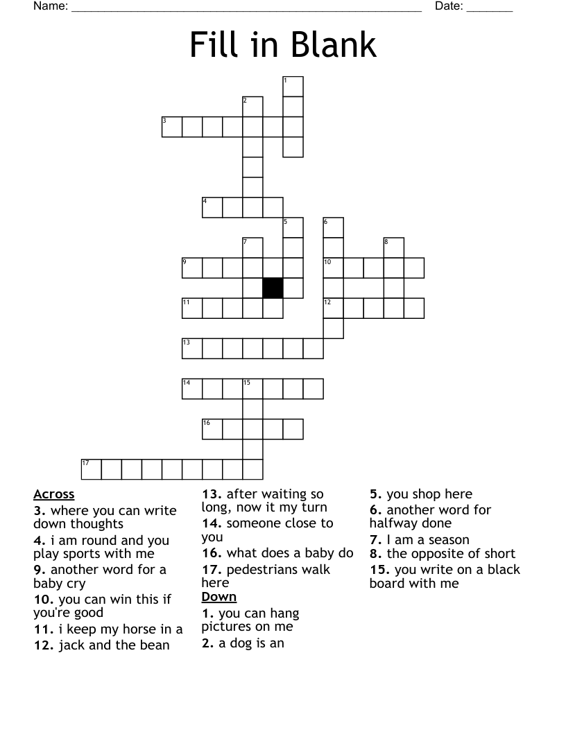 Fill In Crossword Puzzles Printable