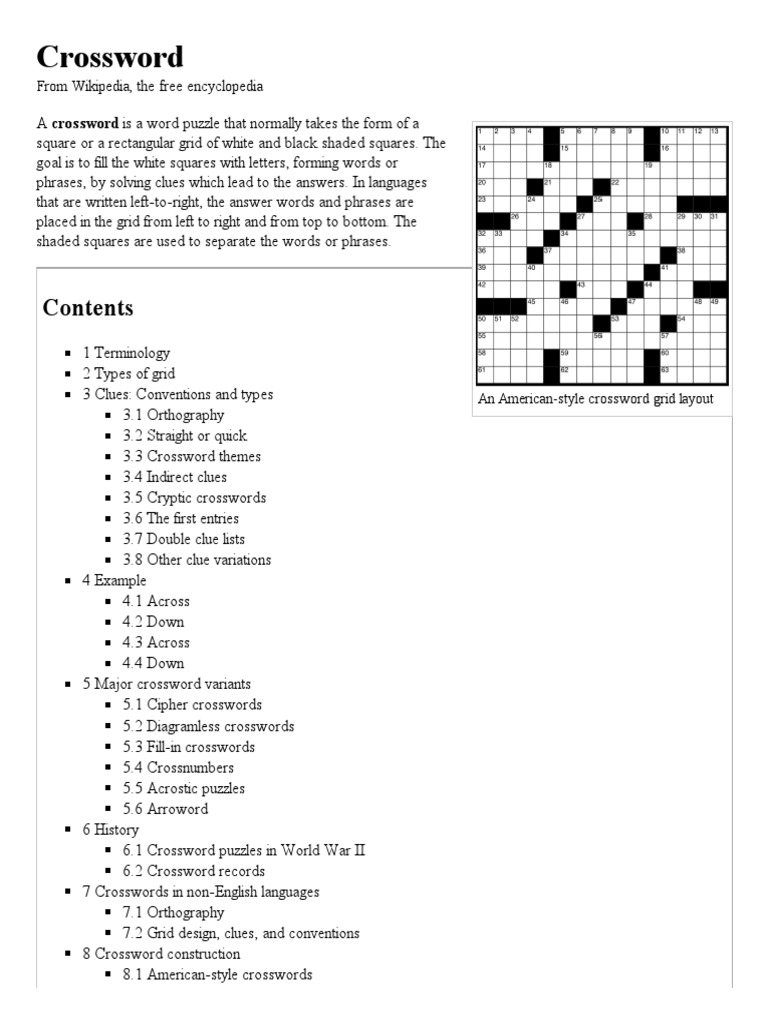 Free Printable Diagramless Crossword Puzzles