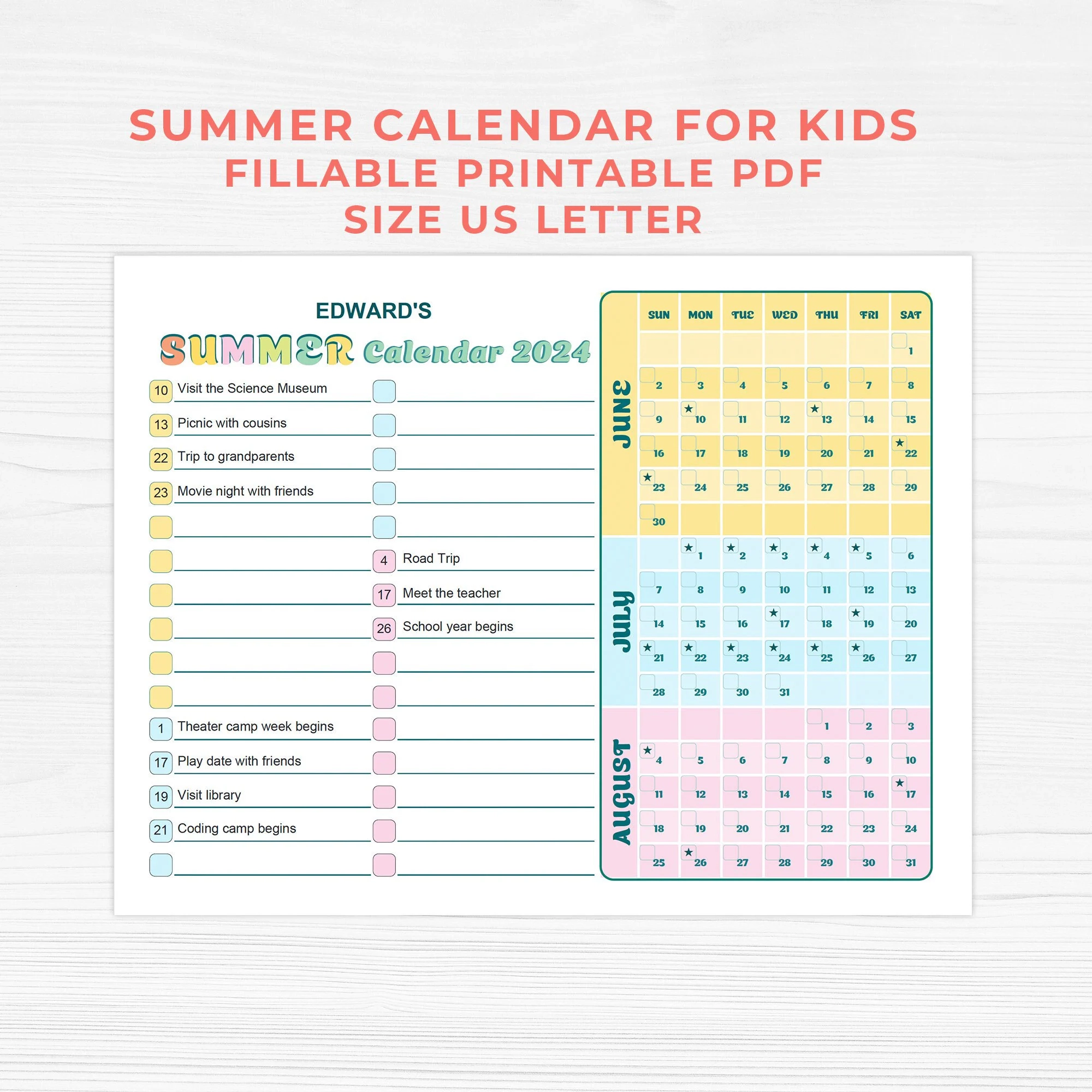 Printable Summer Calendar 2025