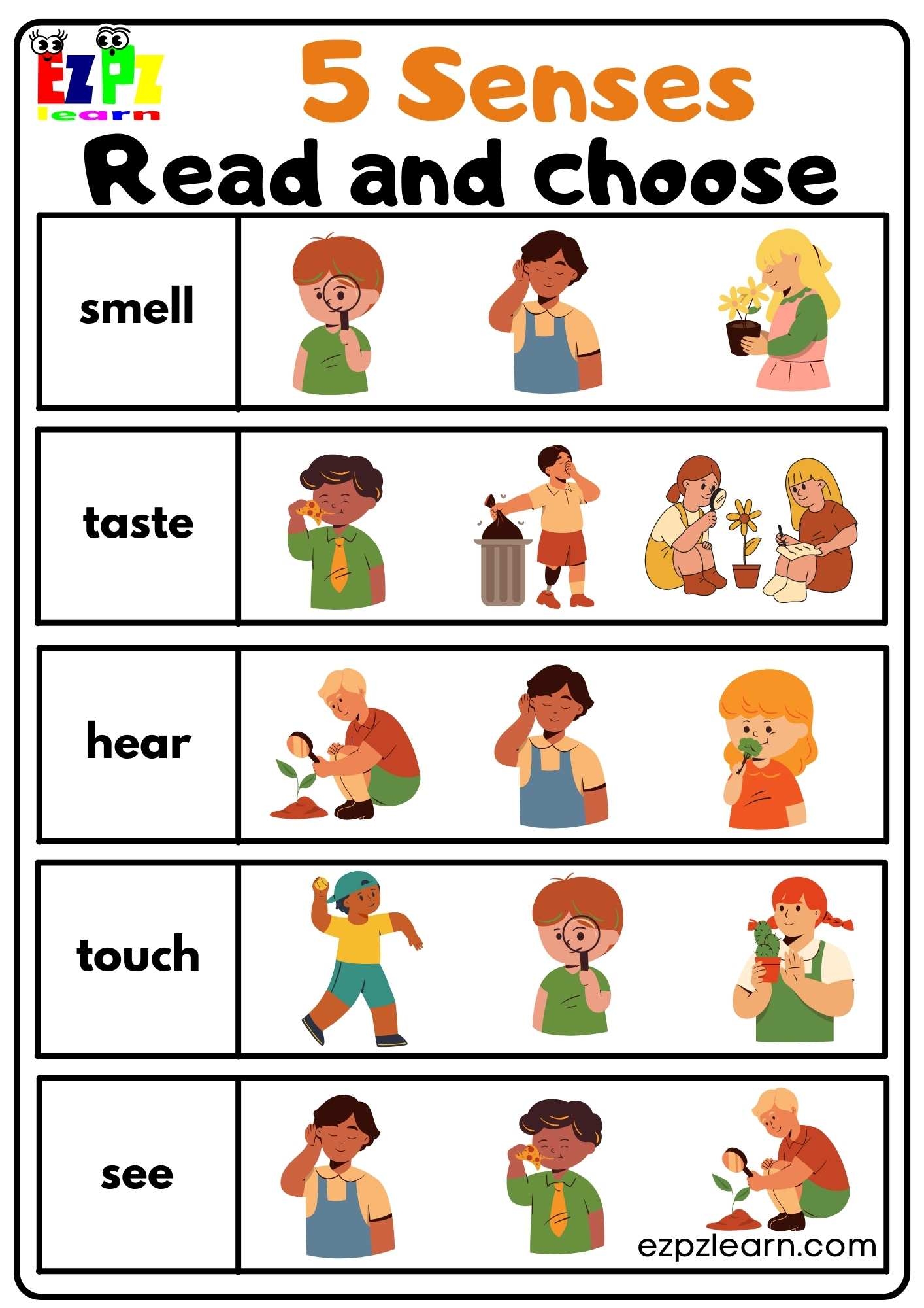Preschool Free Printable Five Senses Worksheets