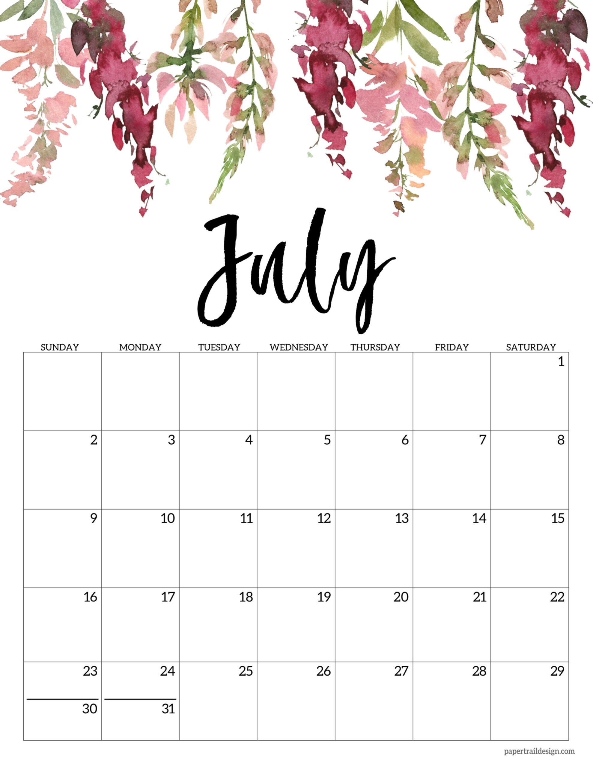 Floral Calendar Printable 2023 Paper Trail Design