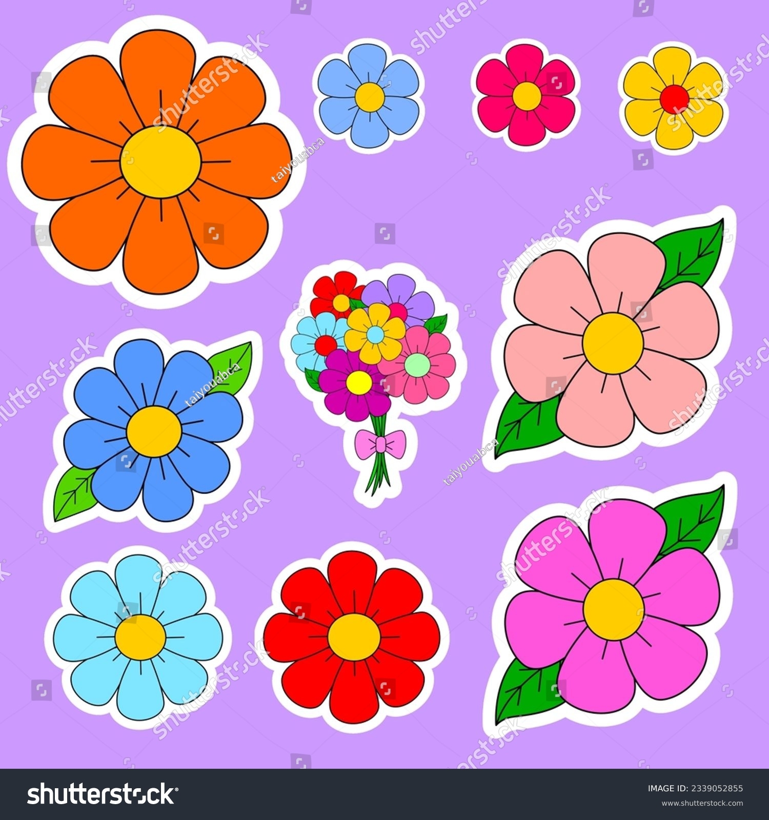Flowers Stickers Design Sheet Printable Stock Illustration 2339052855 Shutterstock