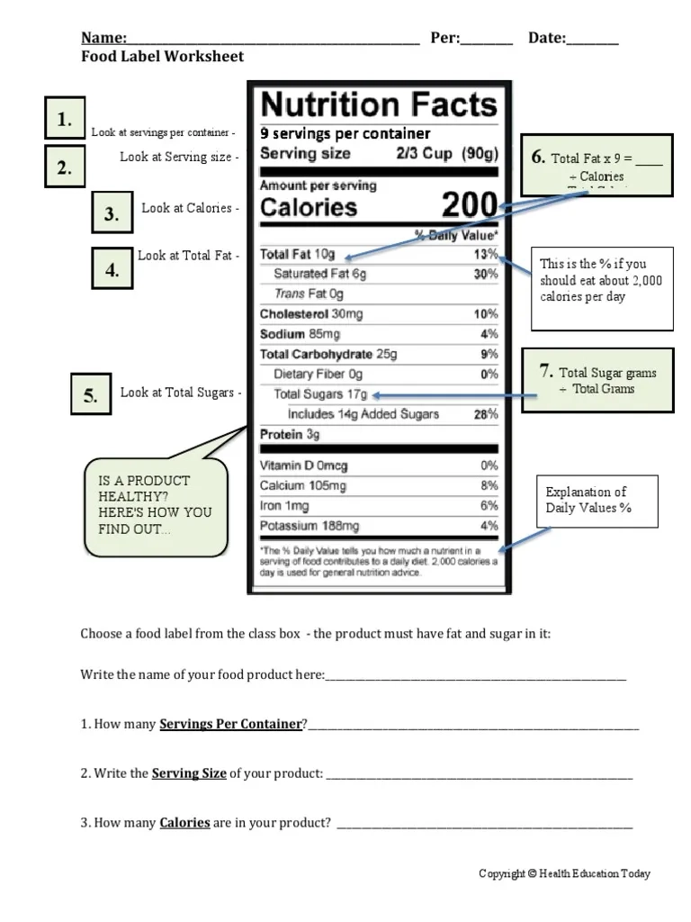 Free Printable Food Label Worksheets