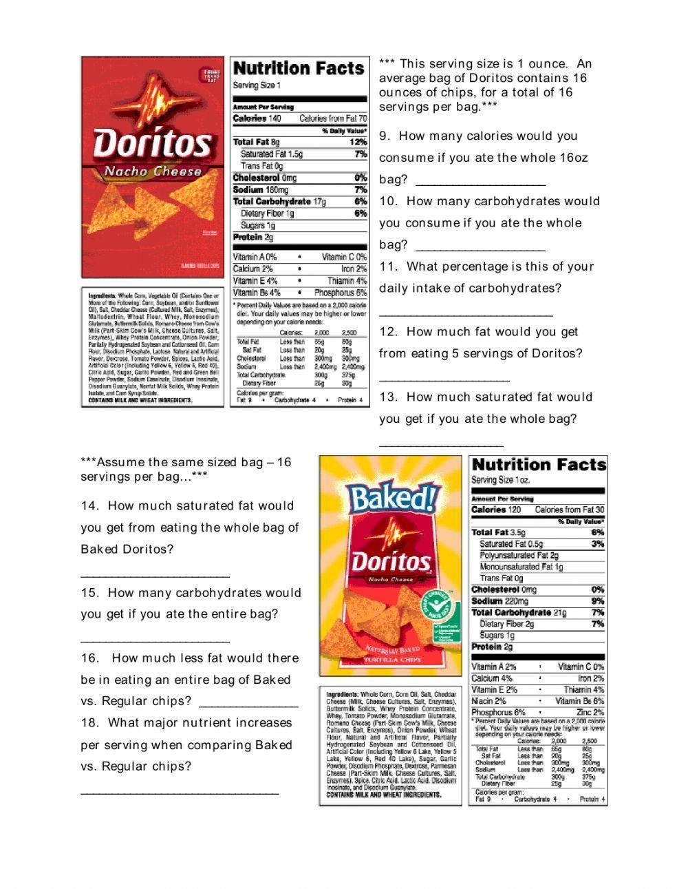 Food Labels Free Interactive Worksheets 416947